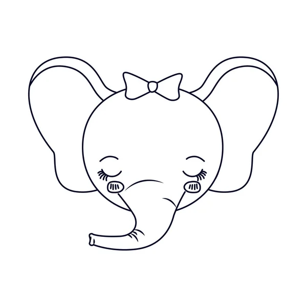 草绘轮廓漫画脸女性大象动物眼睛闭的表情 — 图库矢量图片