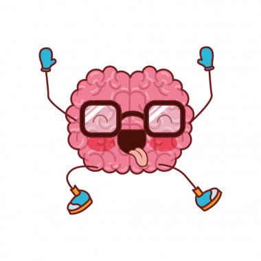 kahverengi kontur ile renkli siluet sevinç için atlama gözlük ile beyin karikatür