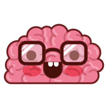 beyin karakteri ile gözlük ve kahverengi kontur ile renkli siluet mutlu ifade