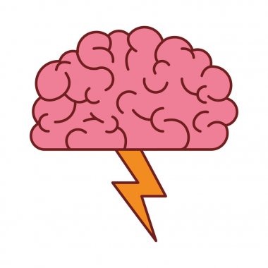 kahverengi kontur ile renkli siluet yıldırım ile yan görünümünde beyin