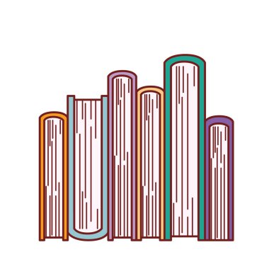 Alt görünümü içindeki renkli siluet kahverengi kontur ile yığılmış kitap