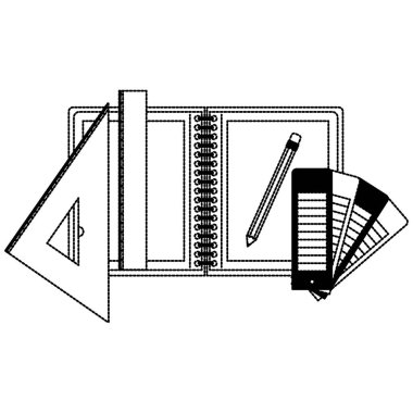 çizim araçları ve not defterinde siyah noktalı dağılımı