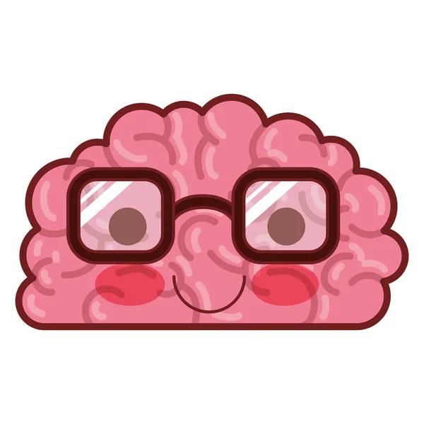 Brain character with glasses and calm expression in colorful silhouette with brown contour — Stock Vector