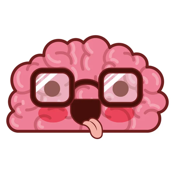 Personagem do cérebro com óculos e expressão engraçada em silhueta colorida com contorno marrom — Vetor de Stock