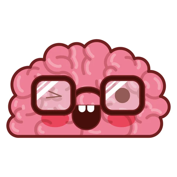 Brain character with glasses and eye wink expression in colorful silhouette with brown contour — Stock Vector