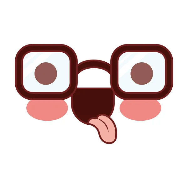 Óculos de caricatura com expressão engraçada em silhueta colorida com contorno marrom —  Vetores de Stock