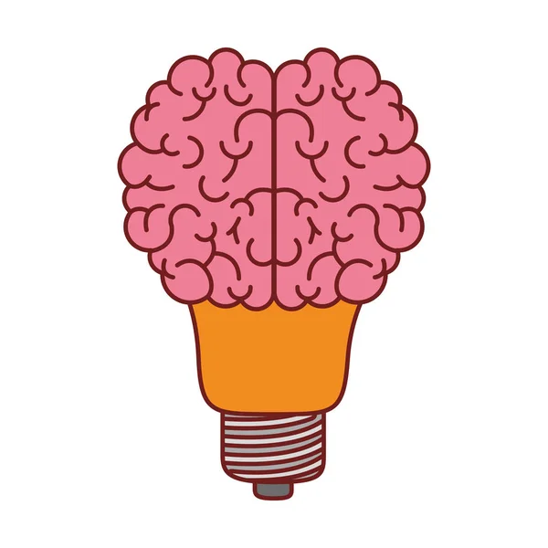 Lampje met hersenen in top in kleurrijke silhouet met bruin contour — Stockvector