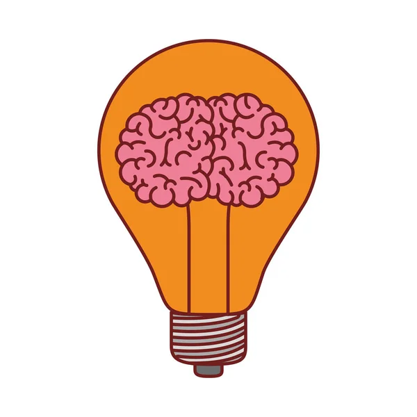 Lampje met hersenen binnen in kleurrijke silhouet met bruin contour — Stockvector