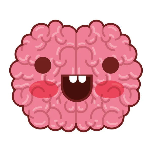 Brain character with happy expression in colorful silhouette with brown contour — Stock Vector