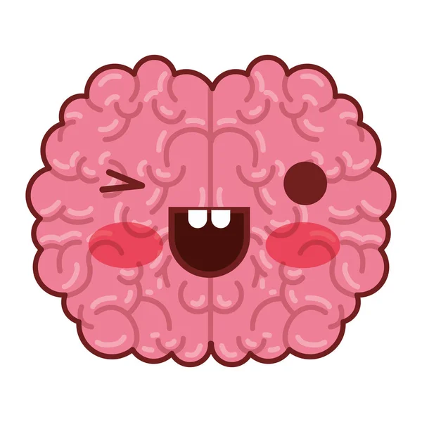 Brain character with eye wink expression in colorful silhouette with brown contour — Stock Vector