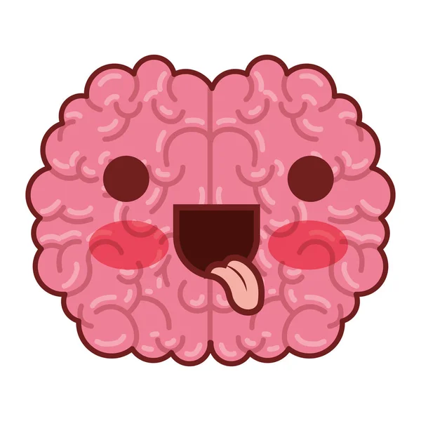 Εγκεφάλου χαρακτήρα με αστεία έκφραση στο πολύχρωμο σιλουέτα με καφέ περίγραμμα — Διανυσματικό Αρχείο