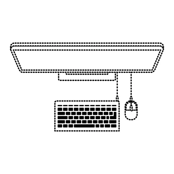 Ordinateur de bureau sur la vue du dessus en noir contour pointillé — Image vectorielle