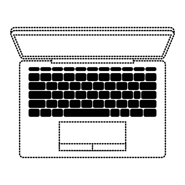 Laptop computer on top view in black dotted contour — Stock Vector