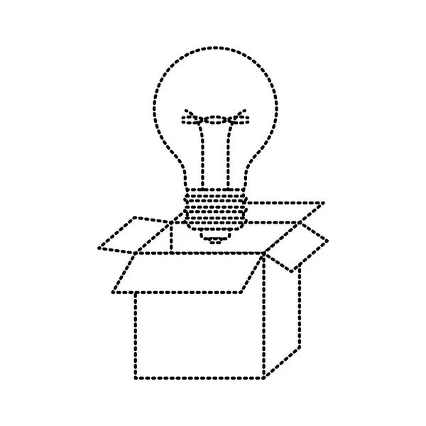Картонна коробка і лампочка в чорному пунктирному контуру — стоковий вектор