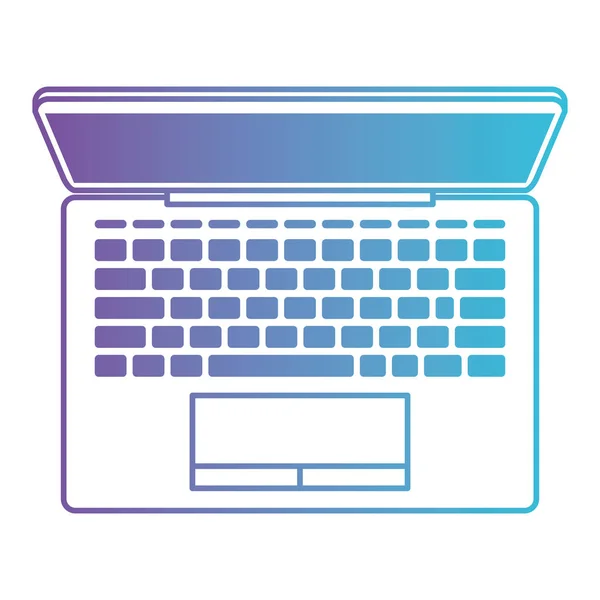 Computador portátil na vista superior no contorno roxo a azul degradado — Vetor de Stock