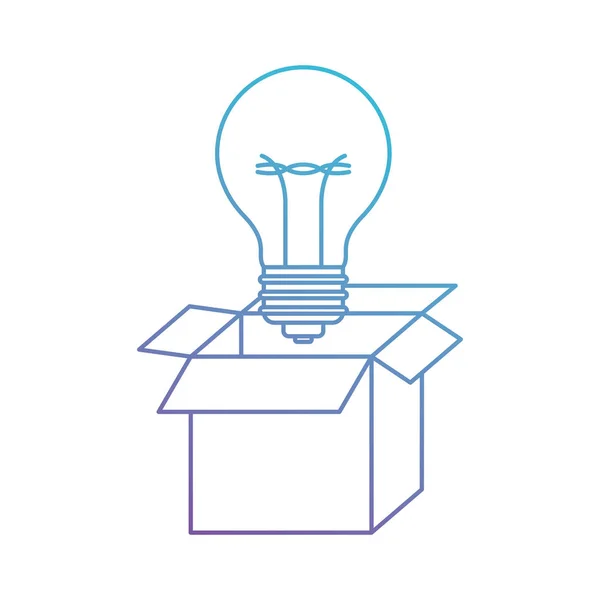 Cardboard box and light bulb in degraded purple to blue contour — Stock Vector