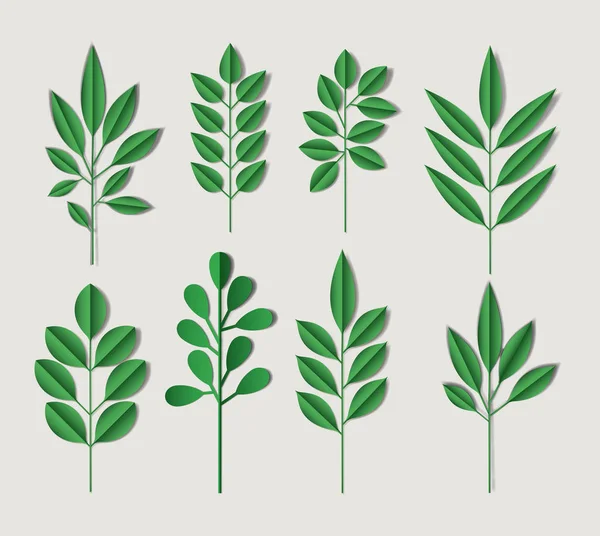 Lindo conjunto de hojas icono decorativo — Vector de stock