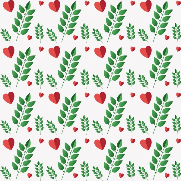 Coeur motif avec des feuilles de plante — Image vectorielle