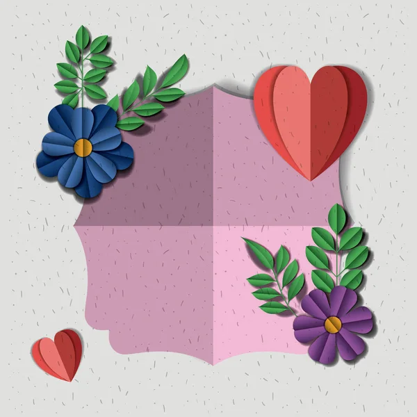 Marco lindo con flores y corazones artesanía — Vector de stock