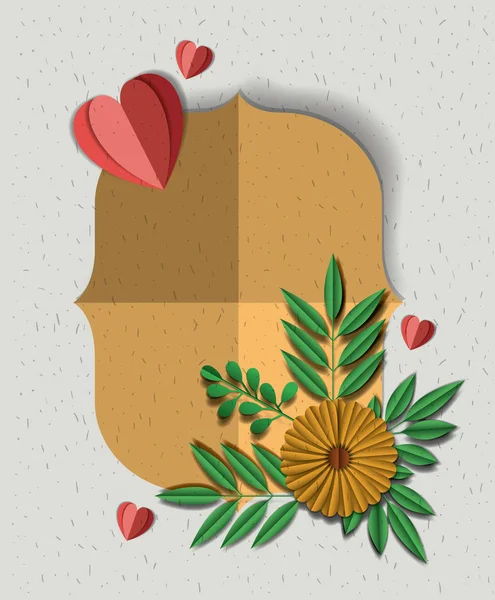Милая рамка с цветами и сердцами ремесла — стоковый вектор