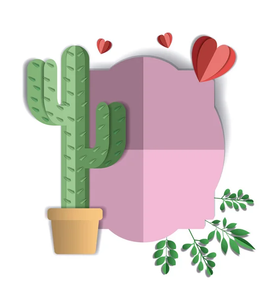 Cactus de papel con corazones artesanía digital — Archivo Imágenes Vectoriales