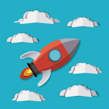 Roket ve bulutlar dijital el sanatları