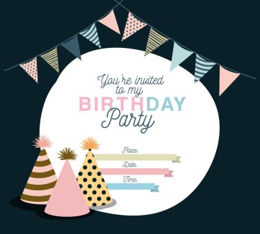 mutlu doğum günü partisi davetiyesi çiçek dekorasyonu ile