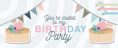 mutlu doğum günü partisi davetiyesi çiçek dekorasyon ve kek