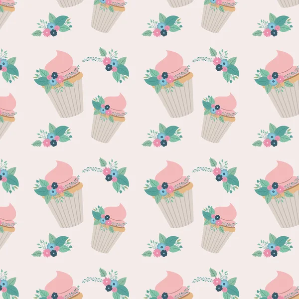 Bloemen en cupcakes verjaardagsfeestje — Stockvector