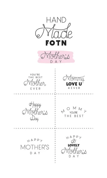 Mothers day hand made font set — Stock Vector