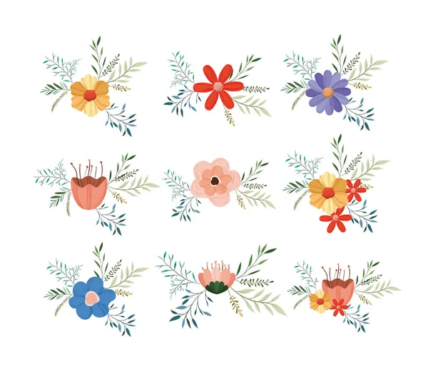 Set floral decoration vintage style — Stock Vector