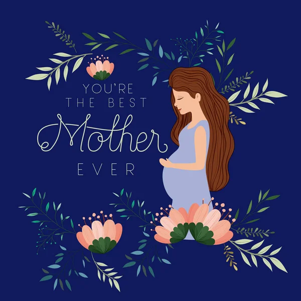 Feliz madre día tarjeta con el embarazo mamá — Vector de stock