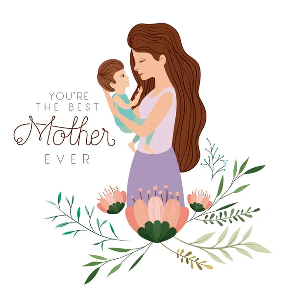 Feliz día de las madres levantando un hijo — Vector de stock