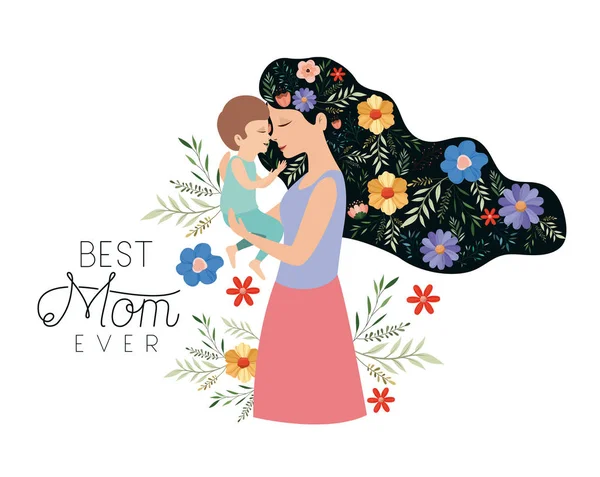 Feliz día de las madres levantando un hijo — Vector de stock