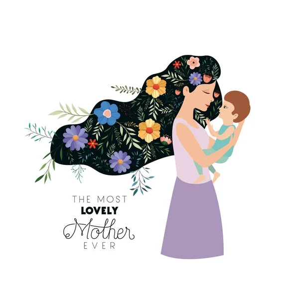 Feliz día de las madres levantando un hijo — Vector de stock