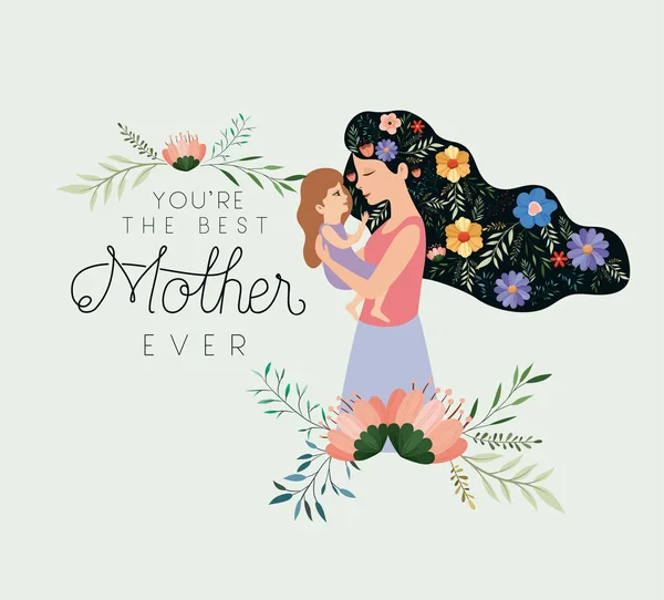Feliz día de madres levantando una hija — Vector de stock