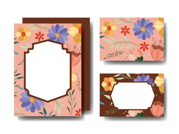 Σετ χειροποίητα με floral διακόσμηση κάρτες — Διανυσματικό Αρχείο