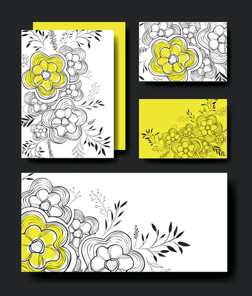 Set kaarten handgemaakte met florale decoratie — Stockvector
