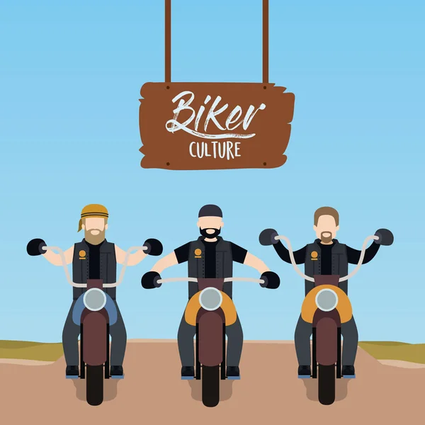 Ποδηλάτης πολιτισμού αφίσα με συμμορία μοτοσυκλετιστών — Διανυσματικό Αρχείο
