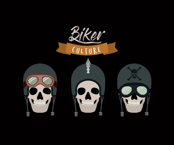 Ποδηλάτης πολιτισμού αφίσα με τους μοτοσικλετιστές κρανία — Διανυσματικό Αρχείο