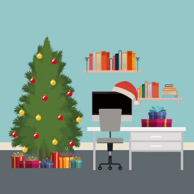 Noel ağacı ve hediyeler ile sahne Ofis Masası
