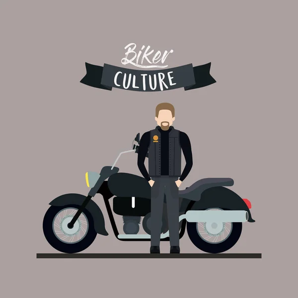 Biker kultury plakat z człowieka i klasyczny motocykl z czarnym tłem koloru zbiornik paliwa i oset — Wektor stockowy