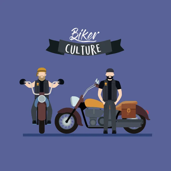 摩托车和紫色背景双人的自行车文化海报 — 图库矢量图片