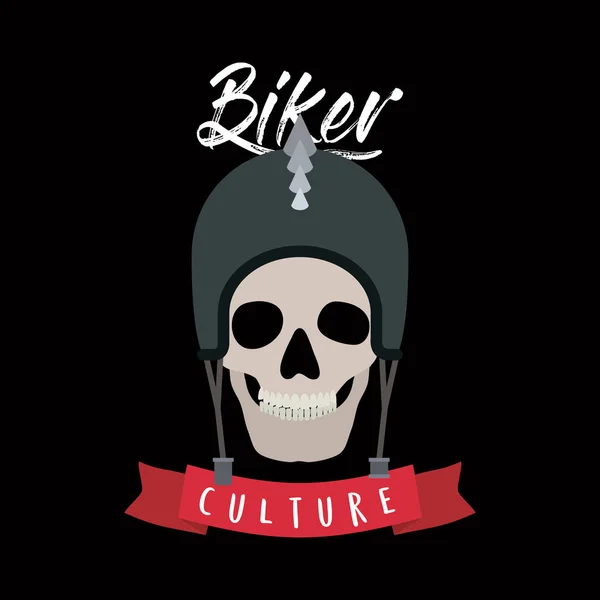 Biker Kulturposter mit Totenkopf mit Motorradhelm auf schwarzem Hintergrund — Stockvektor