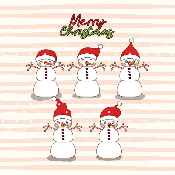 Veselé vánoční přání se skupinou sněhulák s pozadím řádků — Stockový vektor