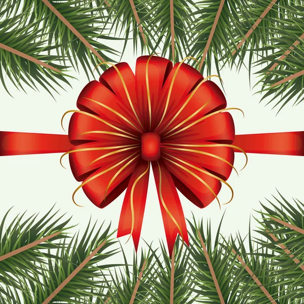 Toile de fond décorative de Noël de branches de pin colorées et ruban décoratif sur fond blanc — Image vectorielle
