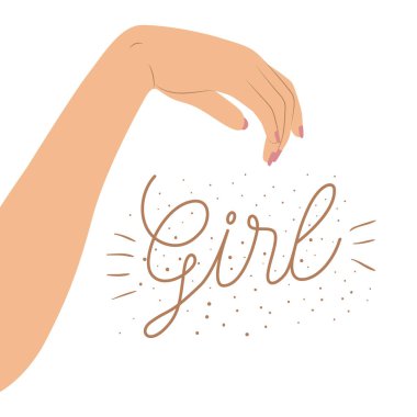 ten rengi beyaz arka plan üzerinde hassas kadın sağ kolundan kız poster