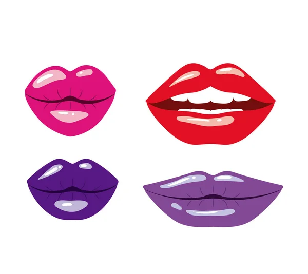 Realistische lippen in verscheidene kleuren op witte achtergrond — Stockvector