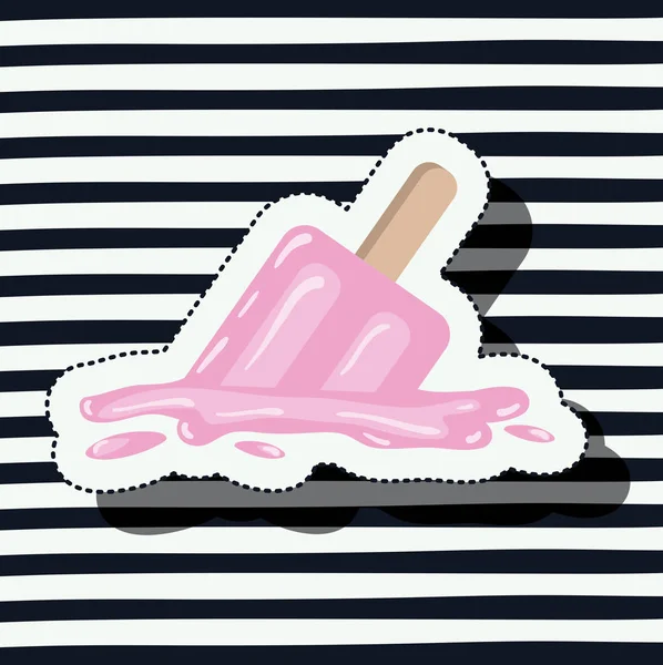 Adesivo tavolozza di gelato sulla pop art su sfondo a strisce nere — Vettoriale Stock