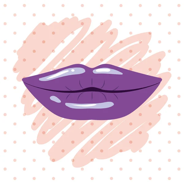 Disegno labbra viola su sfondo bianco — Vettoriale Stock